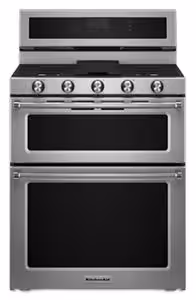 KitchenAid 30-Inch 5 Burner Gas Double Oven Convection Range Dish